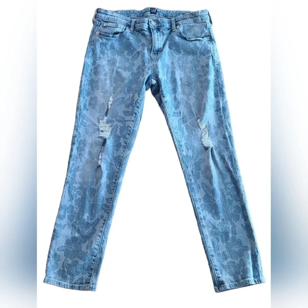Gap Denim Jeans Distressed Floral Size 30 Regular Girlfriend